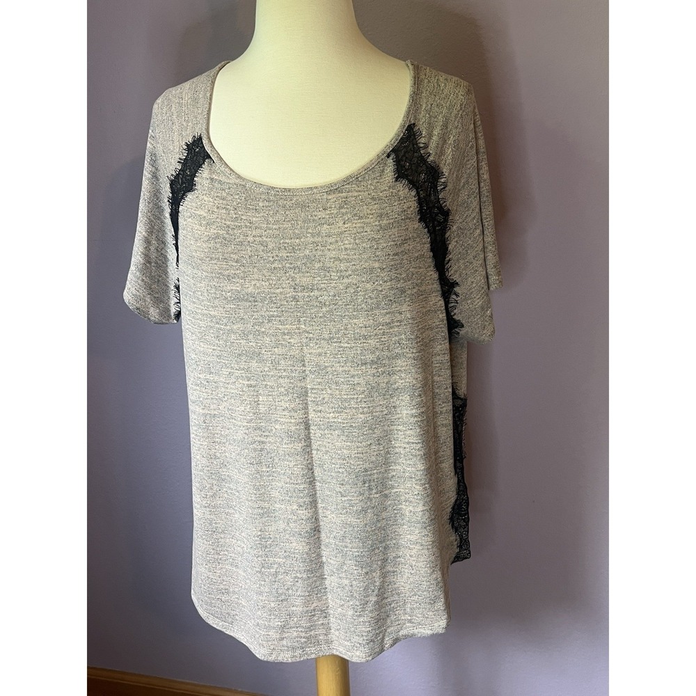 Lane Bryant Black Lace Pink Short Sleeve Shirt Size 14/16